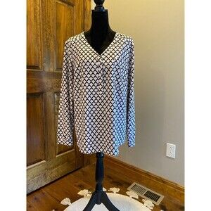 Merona Pink Navy Women’s Patterened Plus Size XL Blouse Top Work Casual Comfy!